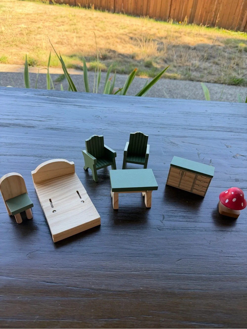 Wooden Kids Dollhouse Furniture Set in Green and Natural